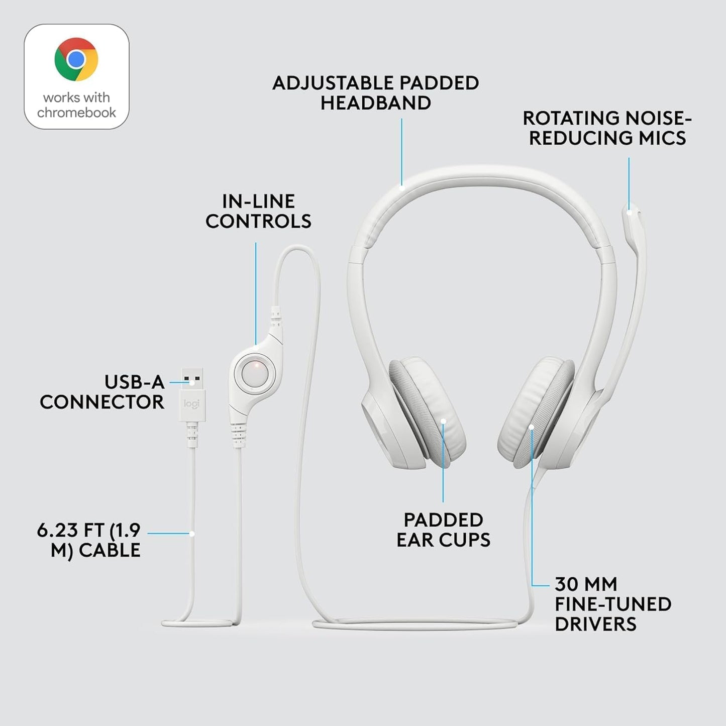Logitech H390 USB Computer Headset 2-Pack White