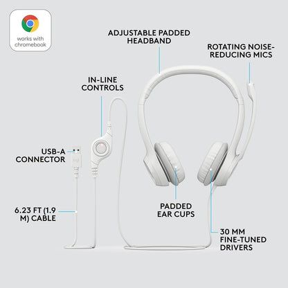 Logitech H390 USB Computer Headset 2-Pack White