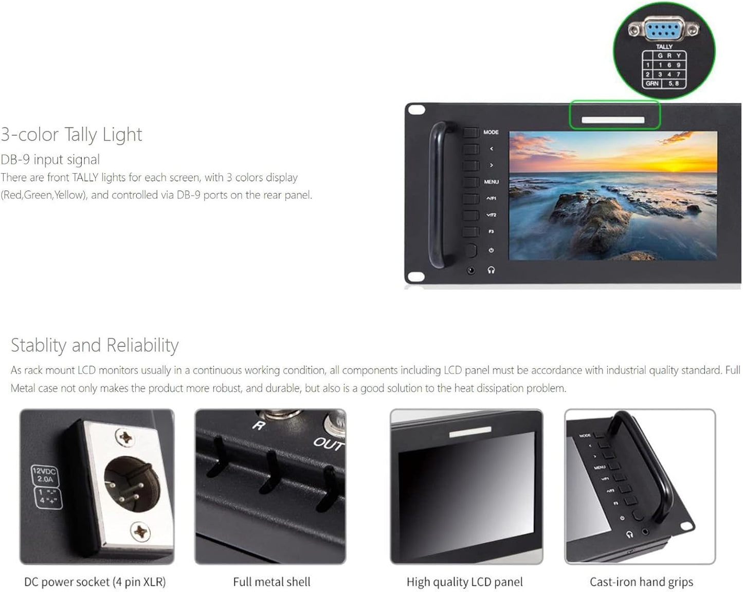FEELWORLD D71-H Dual 7" 3RU Rack Mount LCD Monitor