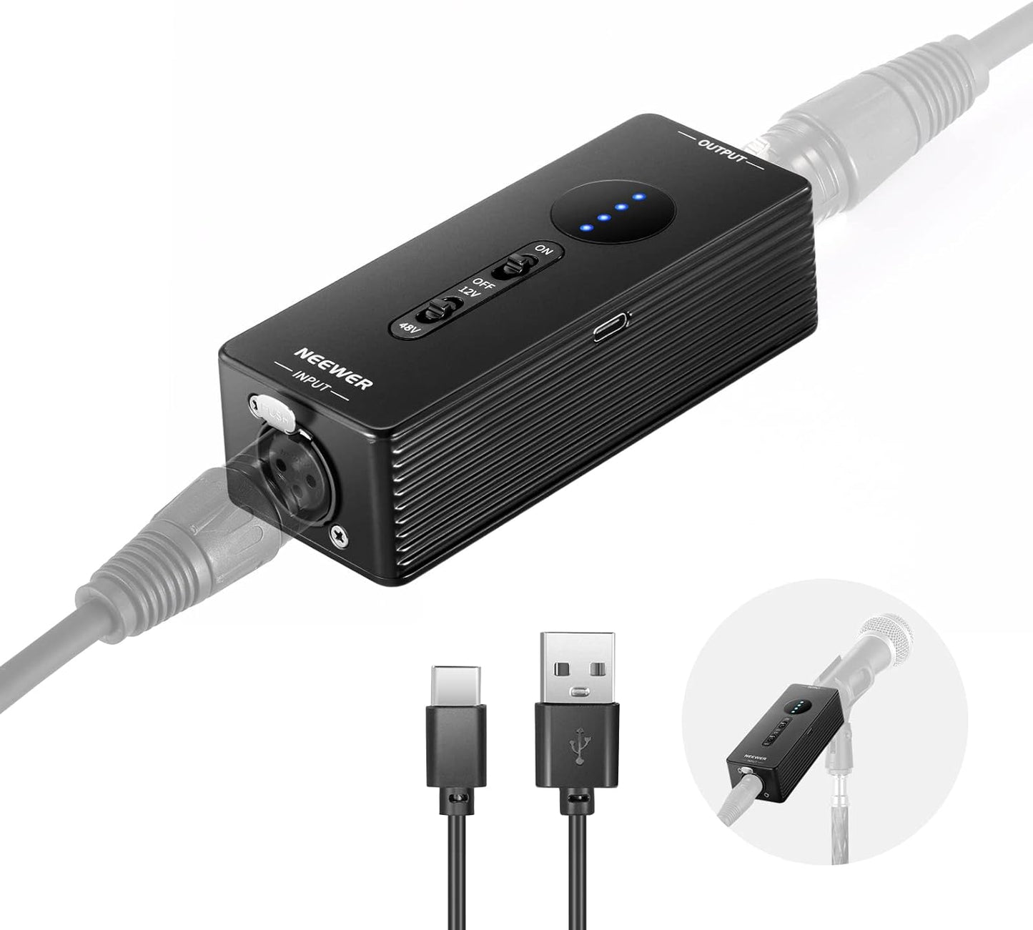 Neewer 21000049 48V/12V Phantom Power Supply for Condenser Microphones
