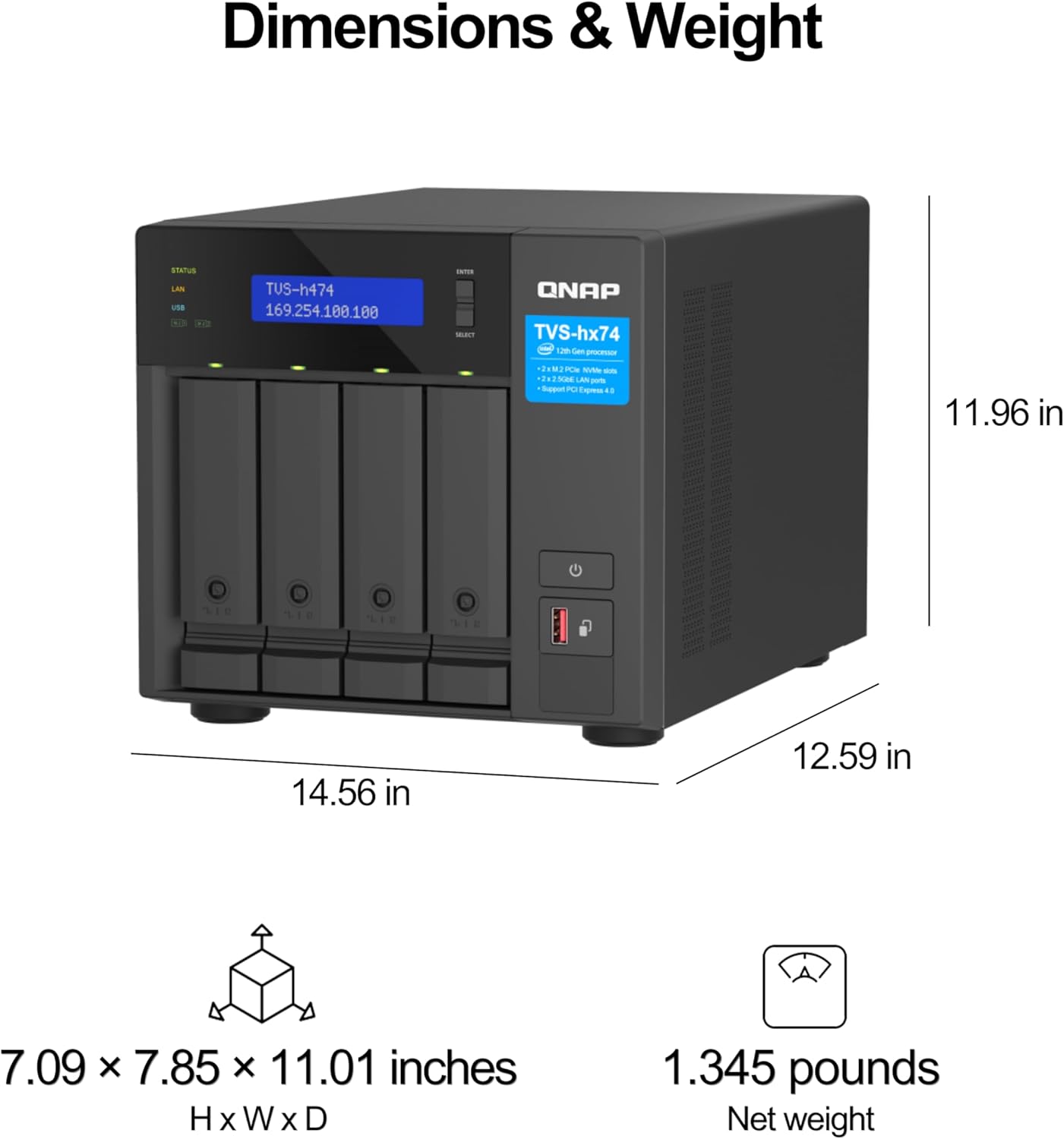 QNAP TVS-h474-PT-8G-US 4-Bay 2.5GbE Desktop NAS