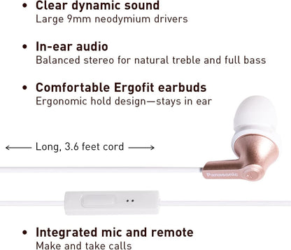 Panasonic RP-TCM125-N ErgoFit Wired Earbuds with Mic