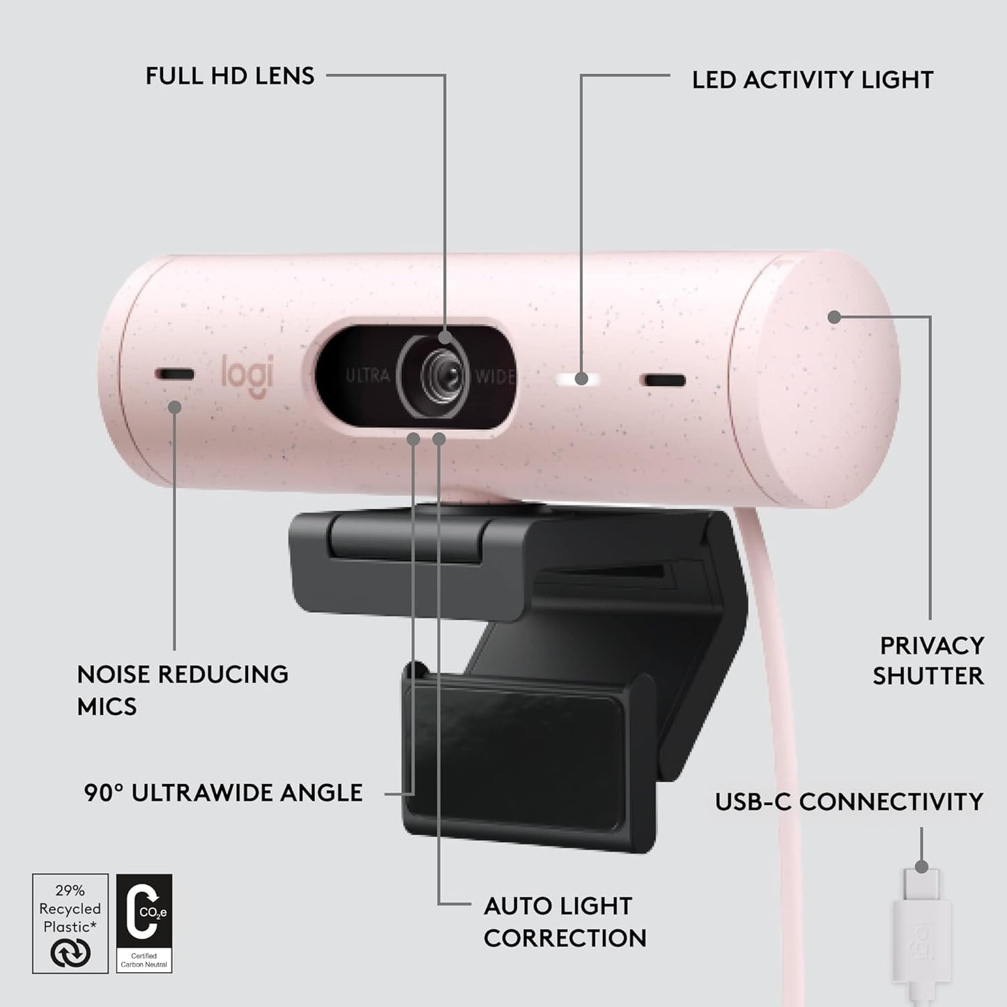 Logitech Brio 500 Full HD Webcam - Rose