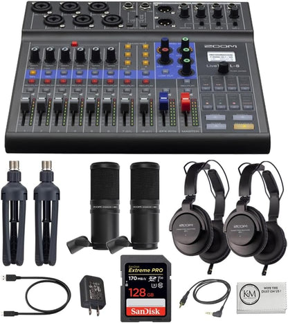 Zoom LiveTrak L-8 Portable Mixer & Podcast Bundle