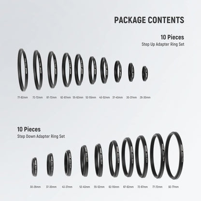 Neewer 90084559 20 Pcs Lens Filter Adapter Ring Kit