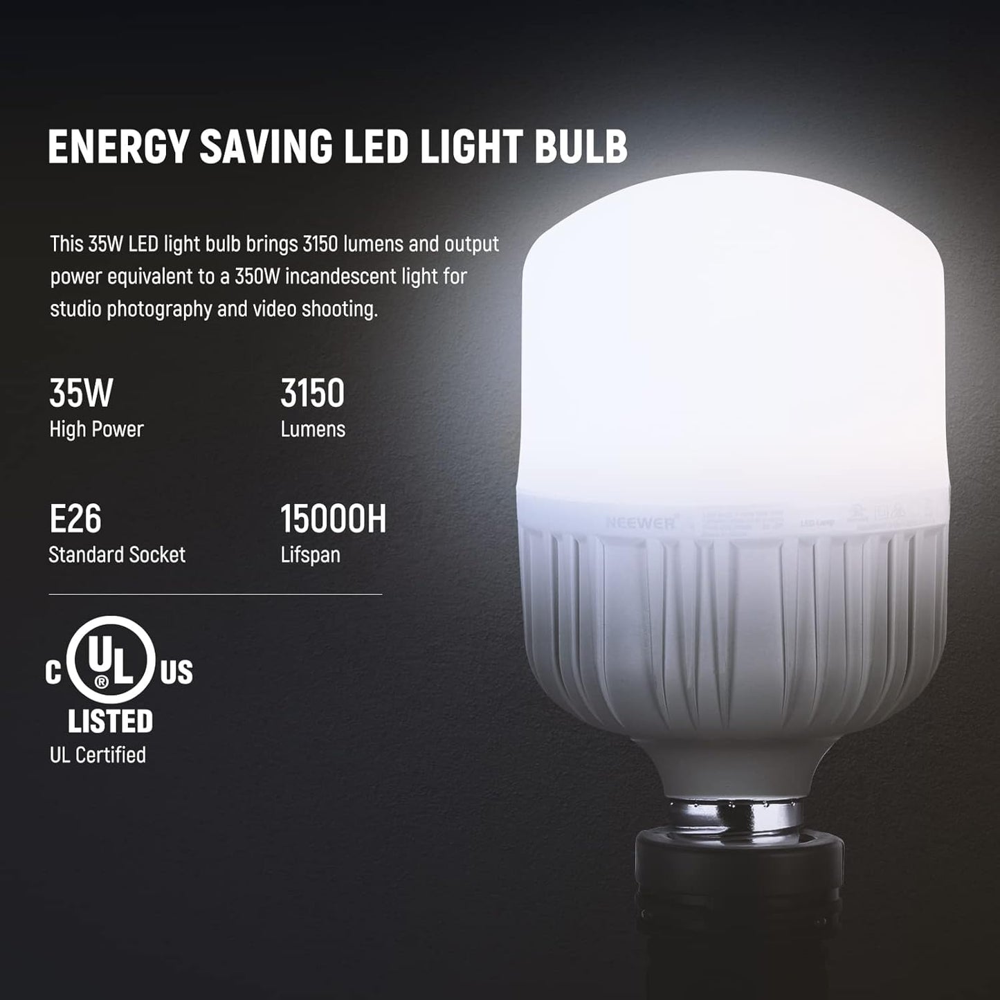 Neewer 35W LED Light Bulbs E26 5700K Daylight Studio Photography