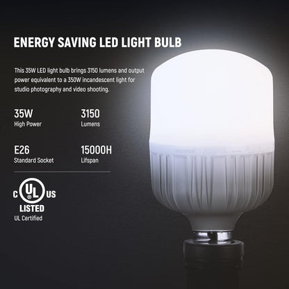Neewer 35W LED Light Bulbs E26 5700K Daylight Studio Photography