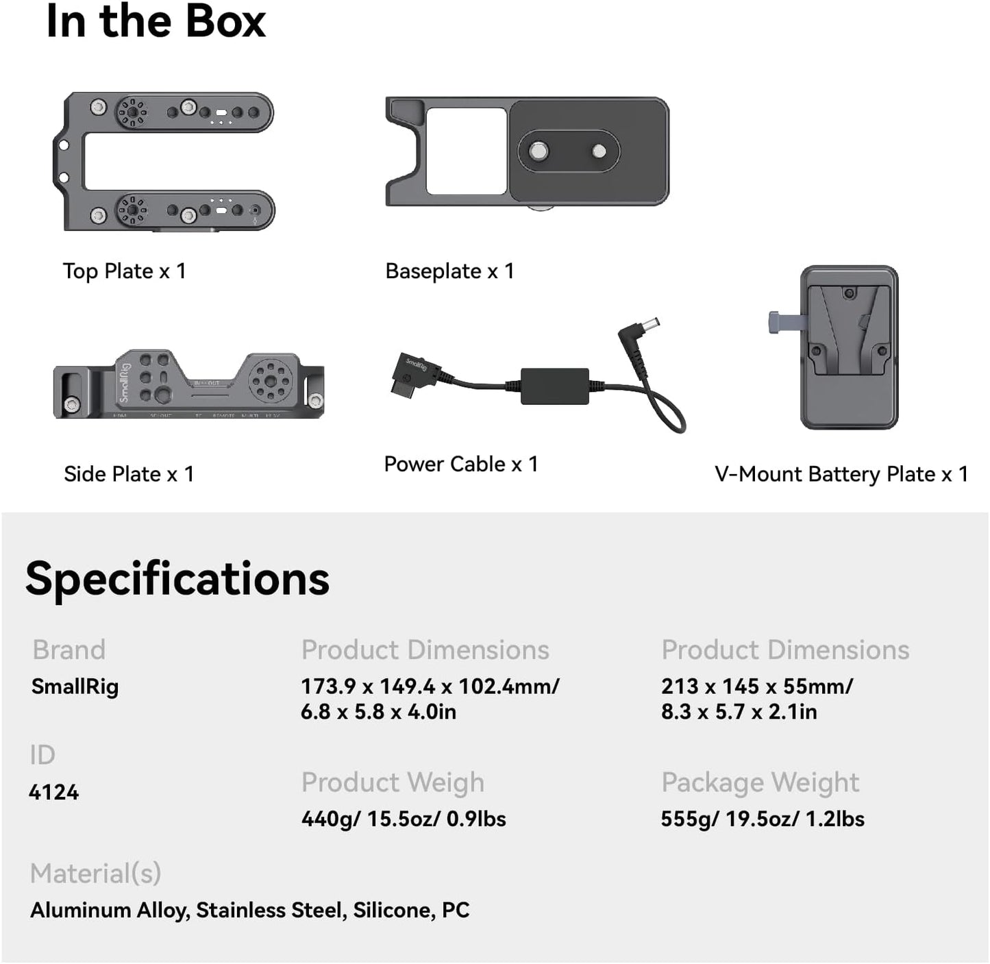 SmallRig 4124-CF FX6 Camera Cage Kit V-Mount Battery Plate