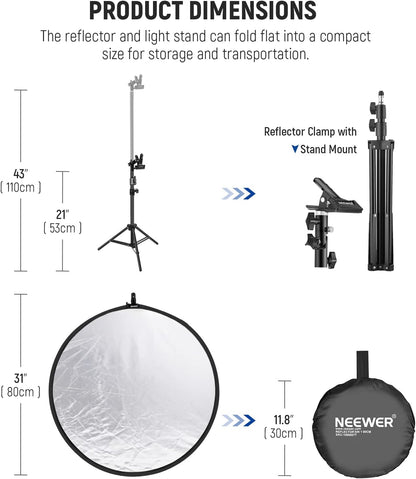 Neewer 10103753 32" 5-in-1 Light Reflector Kit with Stand