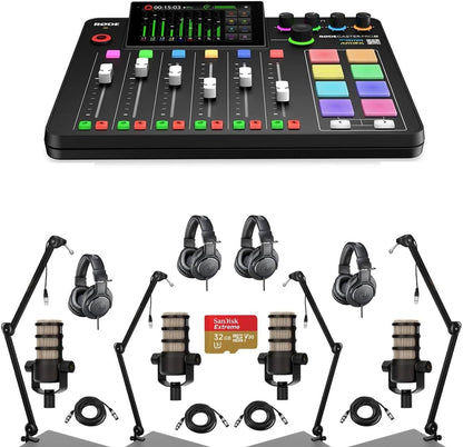 Rode RODECaster Pro II Podcast Bundle: PodMics, Headphones, Arms, Cables