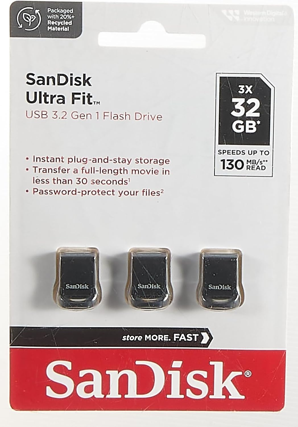 SanDisk SDCZ430-032G-G46T 32GB Ultra Fit USB 3.1 Flash Drive (3-Pack)