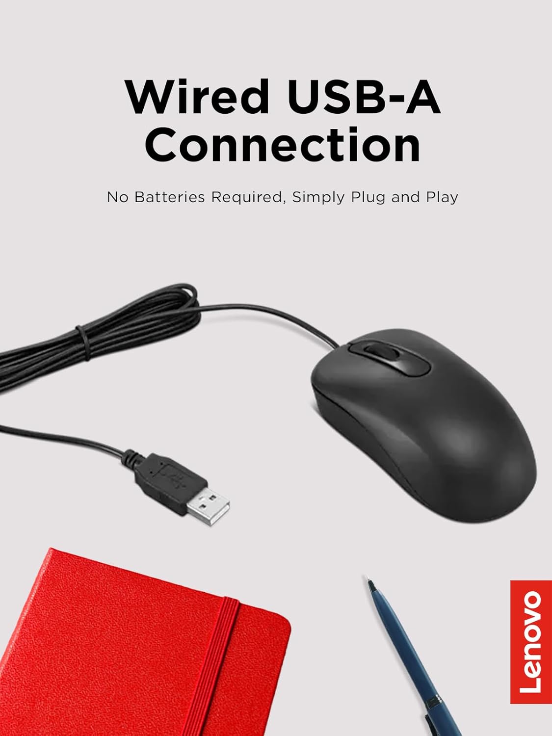 Lenovo GY51K20071 100 Wired USB Computer Mouse