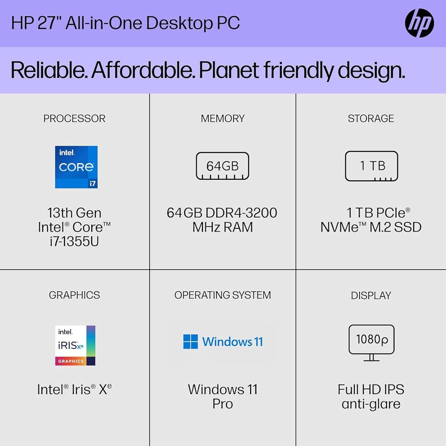 HP 27-cr0082 i7 All-in-One Desktop with MS Office