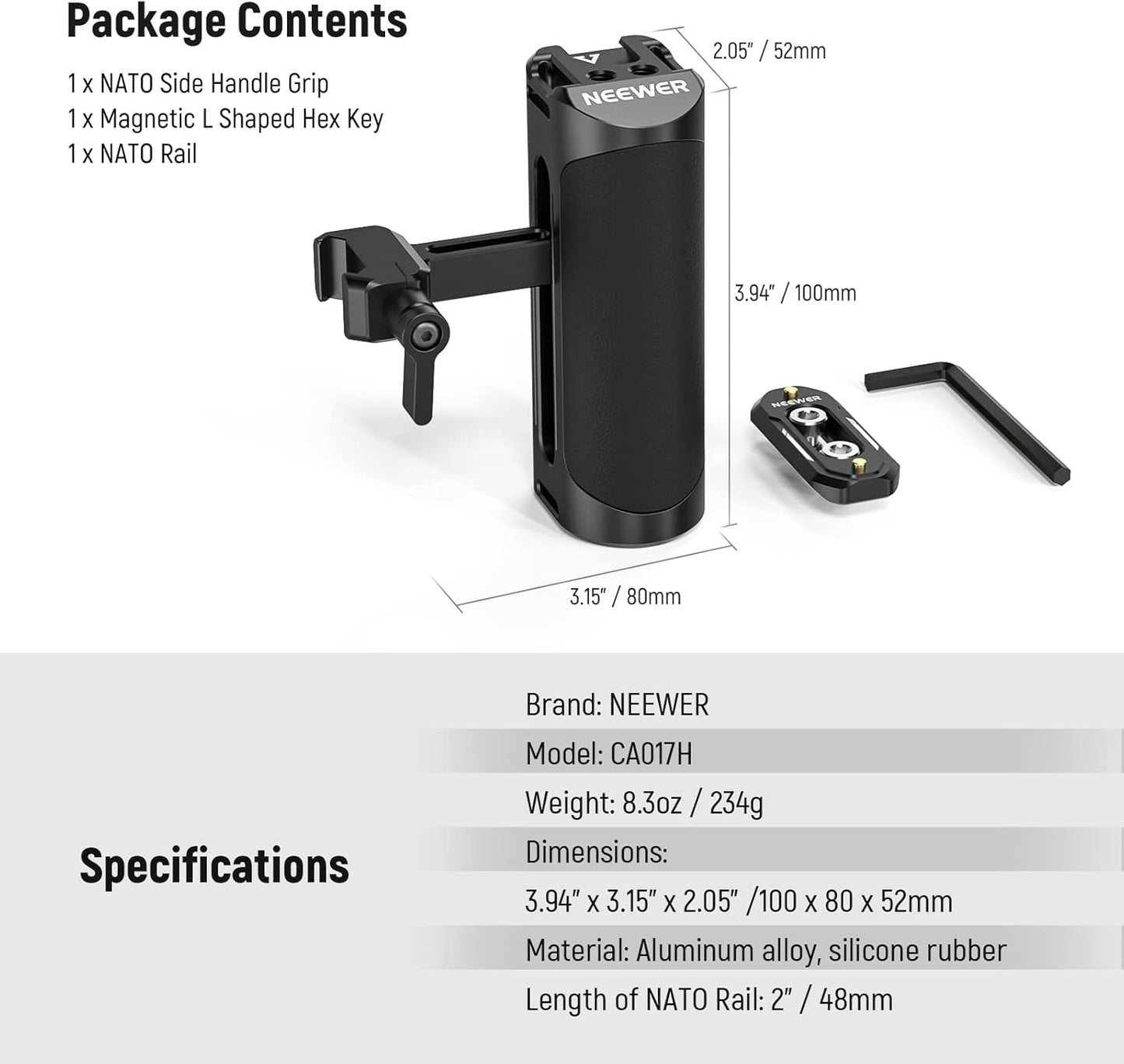 Neewer CA017H NATO Side Handle Grip Aluminum Camera Handgrip