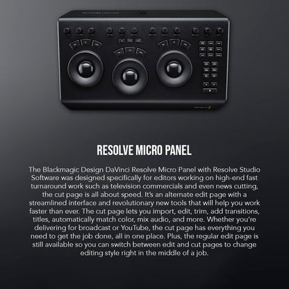 Blackmagic Design BMD-DV/RES/BBPNLMIC Davinci Resolve Micro Panel - Control Surface