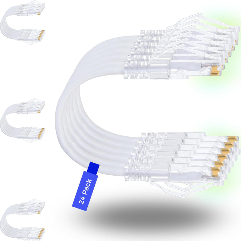 Rapink Patch Cables Cat6/ Cat6a 5ft (24 Pack) Slim, Cat6a Ethernet Patch Cable 10G Support, Snagless Cat 6 Patch Cable for Patch Panel to Switch, Flexiable Cat6 Ethernet Cable White — main product image