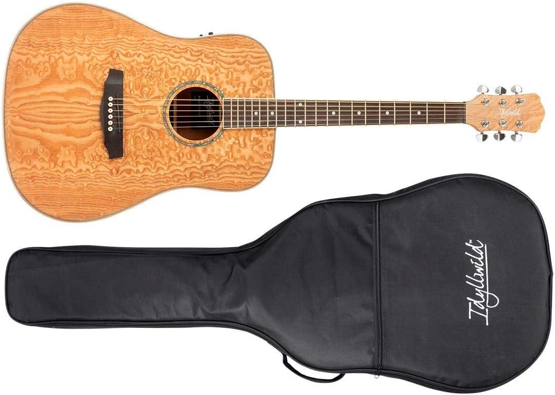 Monoprice Quilted Ash Acoustic Guitar - Natural w/ Gig Bag & Pickup