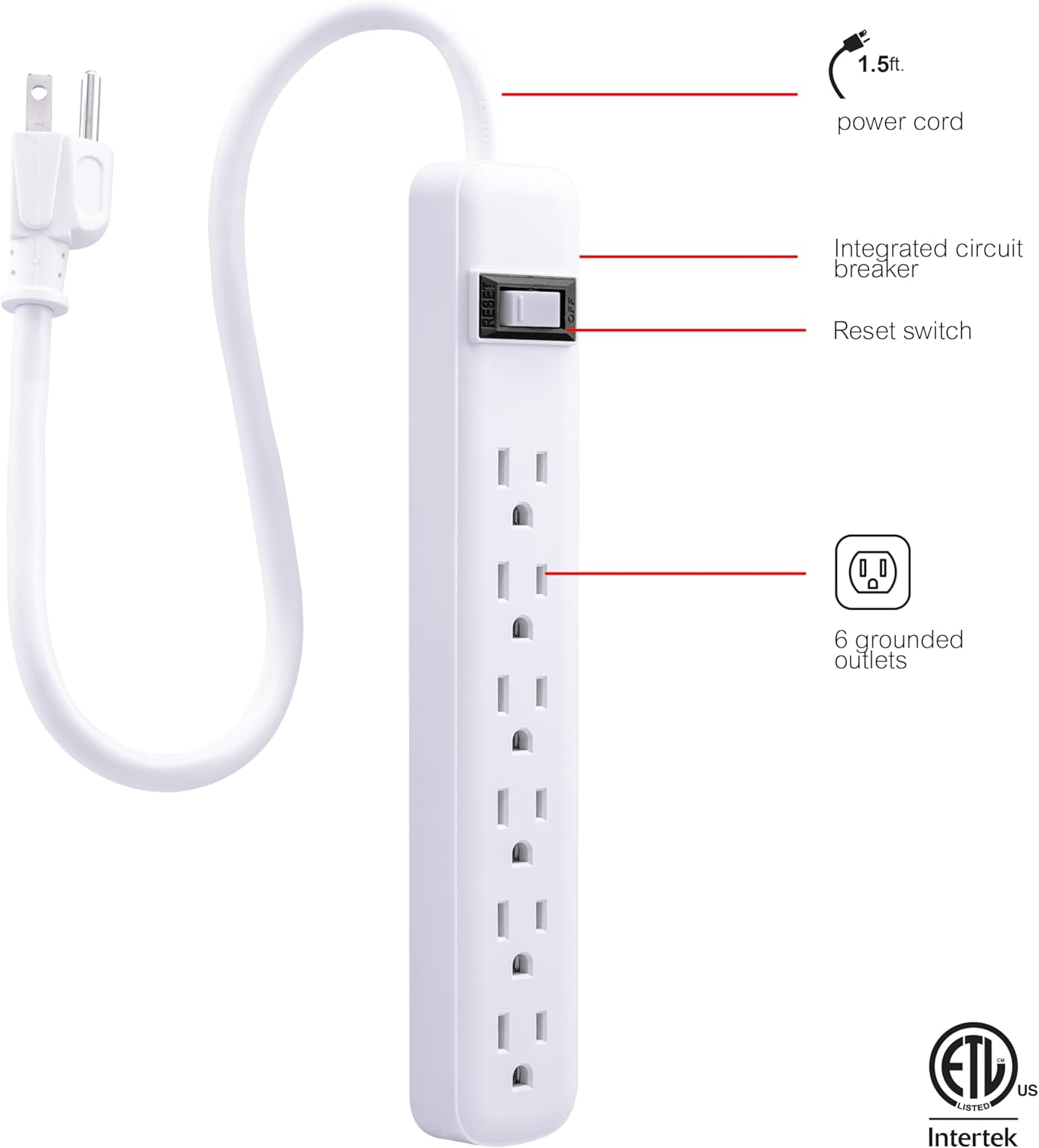 GE 14833 6-Outlet Power Strip 2-Pack