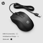 HP 6VY96AA#ABA Wired Mouse 100 1600 DPI USB Ambidextrous
