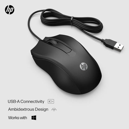 HP 6VY96AA#ABA Wired Mouse 100 1600 DPI USB Ambidextrous