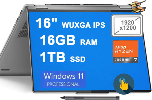 Lenovo Yoga 7 Touch R7 2-in-1 Laptop 16", 16GB DDR5, 1TB SSD, Radeon 680M
