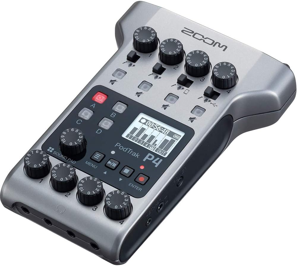 Zoom PodTrak P4 Podcast Recorder Bundle w/ 2x ZDM-1 Mics