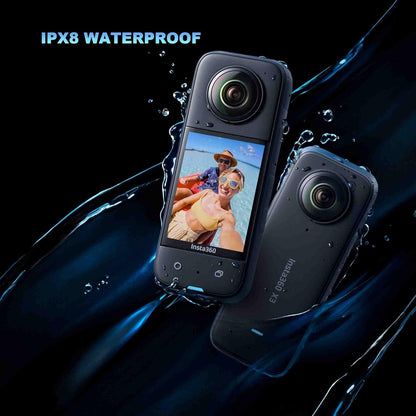 Insta360 CINSAAQ/B_SELFIE-STICK_128GB X3 Waterproof Action Camera Bundle