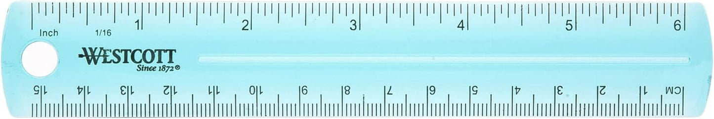 Westcott 6-Inch Plastic Ruler - Assorted Colors, 2-Pack