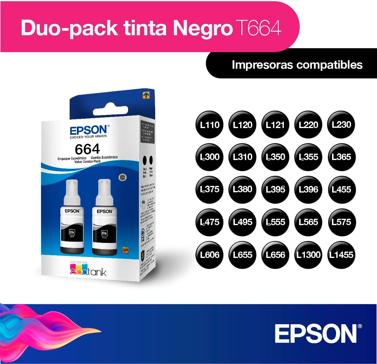 Epson T664120-2P Black Ink Bottle Kit (2 Bottles)