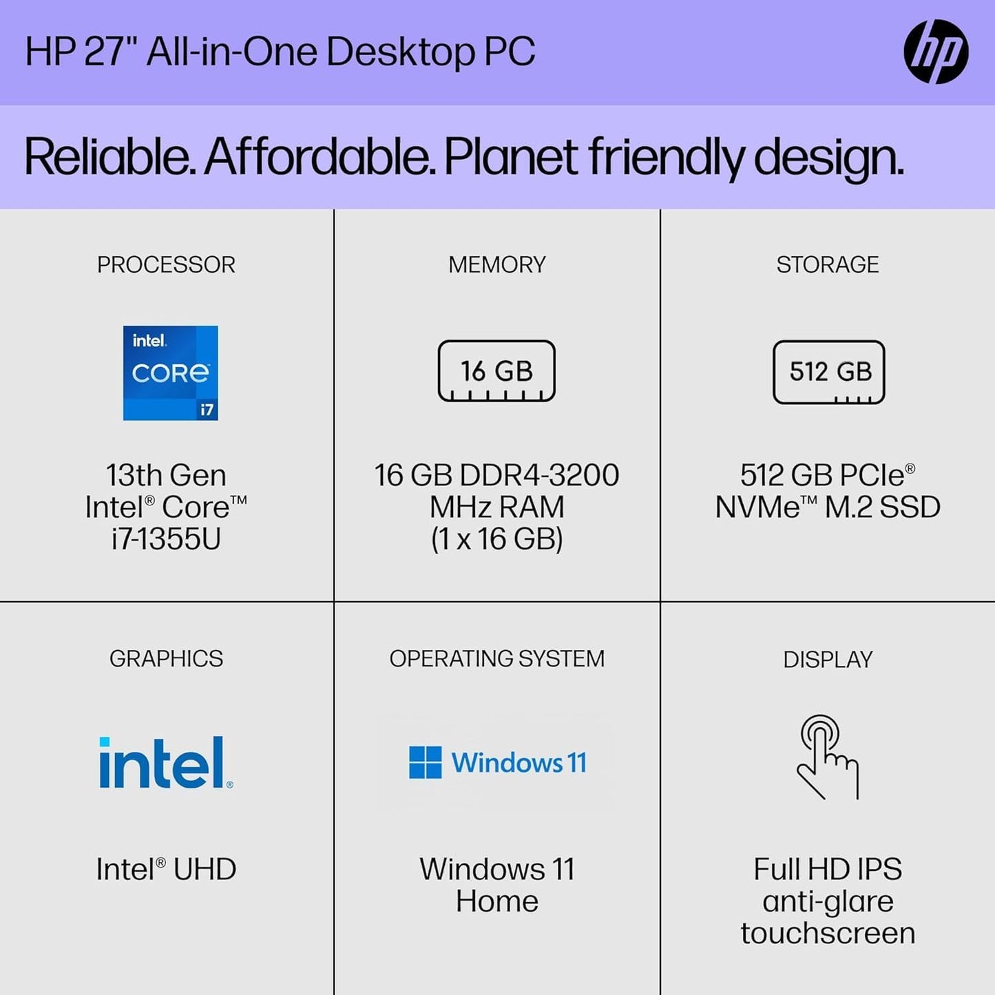 HP 27-cr0082 27" All-in-One Desktop i7 32GB 1TB SSD
