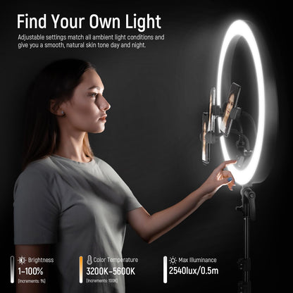 Neewer RP18H 19" LED Ring Light with Stand & Phone Holders