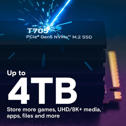 Crucial CT4000T705SSD5 4TB T705 PCIe Gen5 NVMe SSD with Heatsink