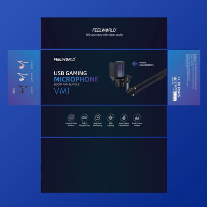 FEELWORLD VM1-AS-OF-JP Gaming Microphone USB Condenser Mic RGB