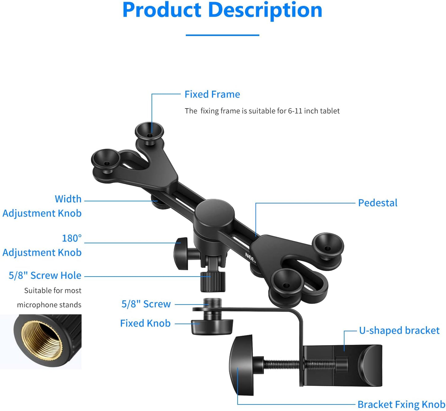 Neewer 40089112 Tablet Mount for Mic Stand - 6-11 inch