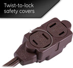 GE 51932 3-Outlet Extension Cord - 6 Ft, Brown, Safety Covers
