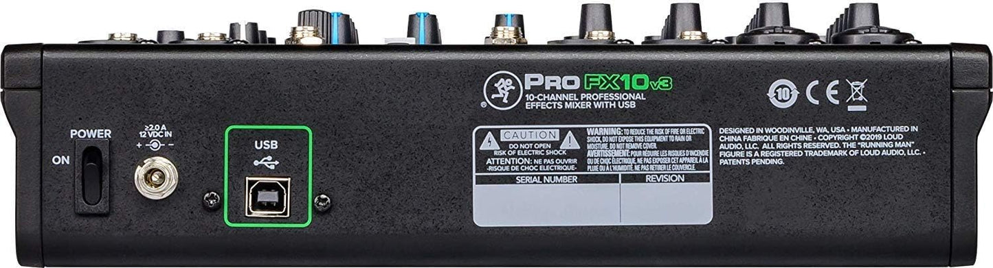 Gravity PROFX10V3+TH02+XLR(2)+M Mackie 10-Channel Mixer Bundle
