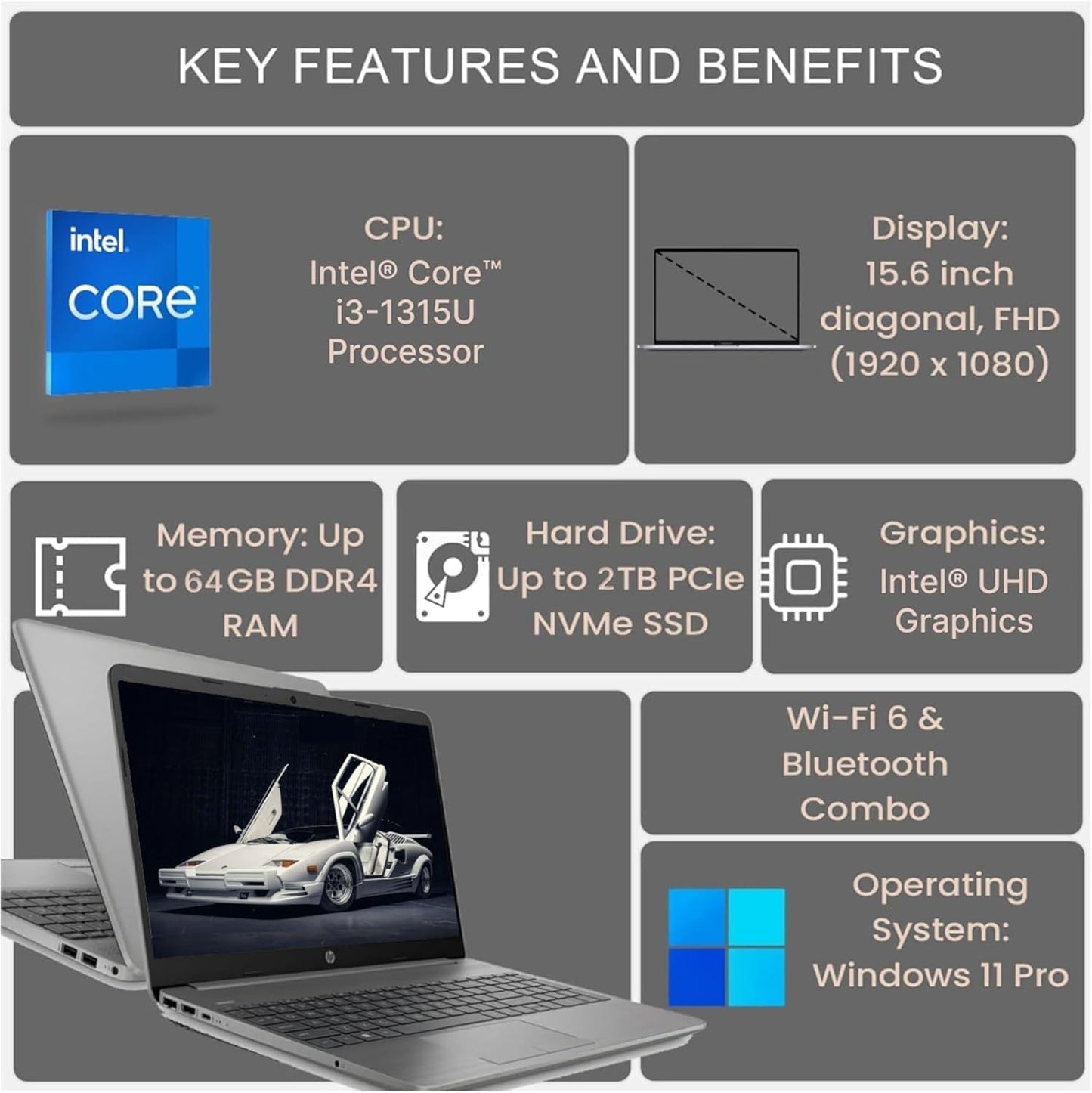 HP 250R G9 15.6" i3 Laptop, 16GB RAM, 512GB SSD