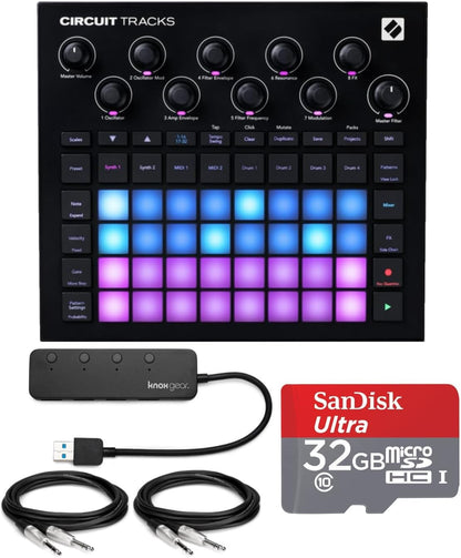 Novation 1 Circuit Tracks Groovebox Bundle - USB Hub, microSD, Cables