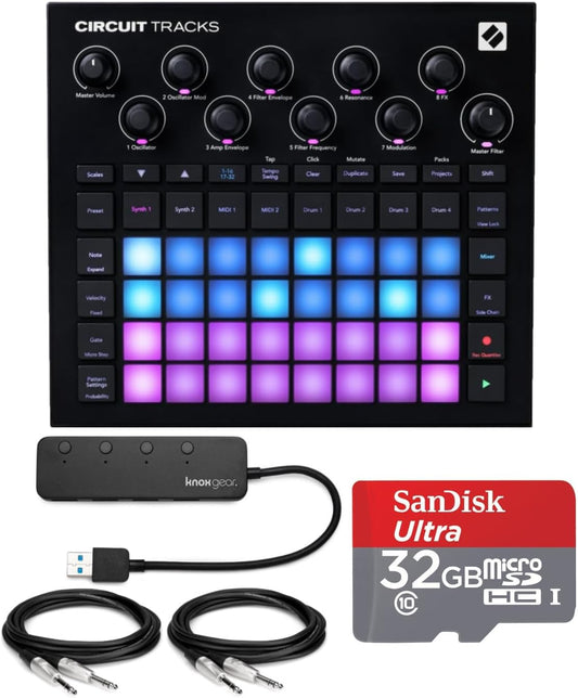 Novation 1 Circuit Tracks Groovebox Bundle - USB Hub, microSD, Cables