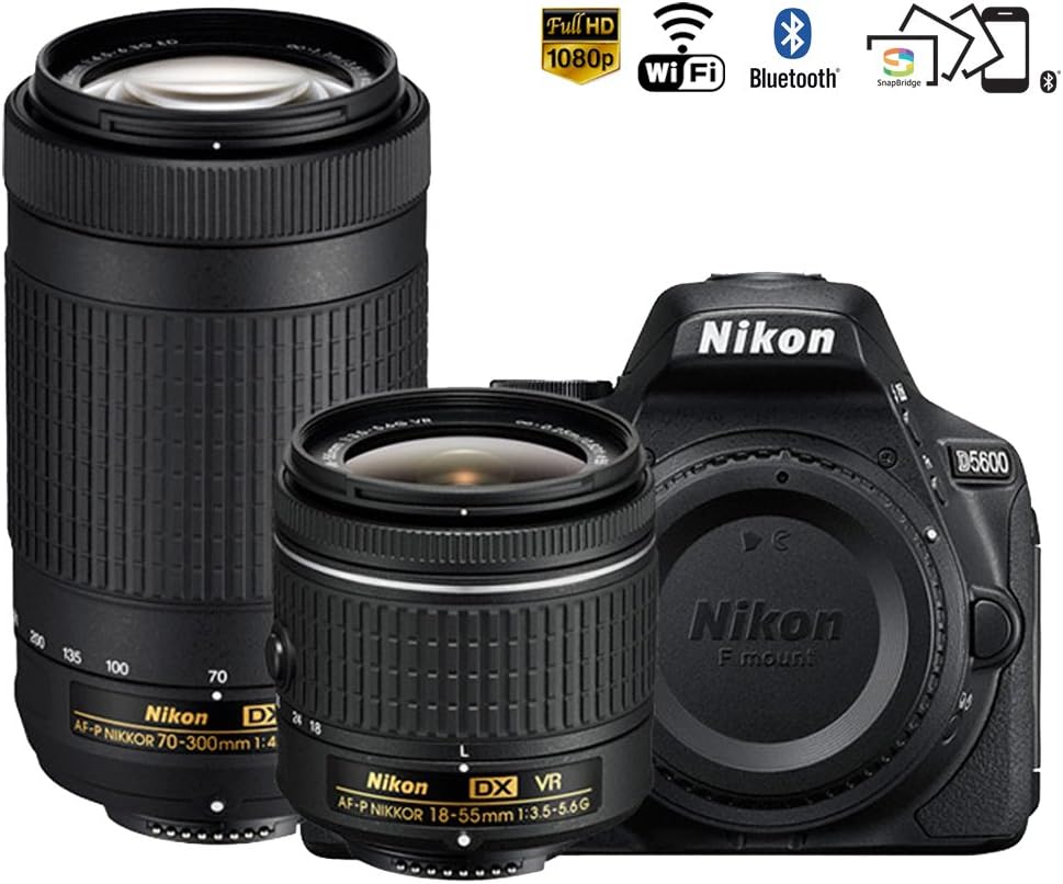 Nikon D5600 DSLR Camera 18-55mm & 70-300mm Lens (Renewed)
