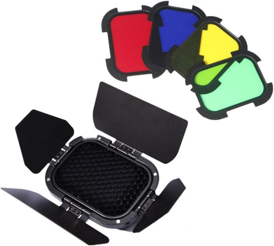 Godox T3798 AD200 Barn Door with Honeycomb & Filters