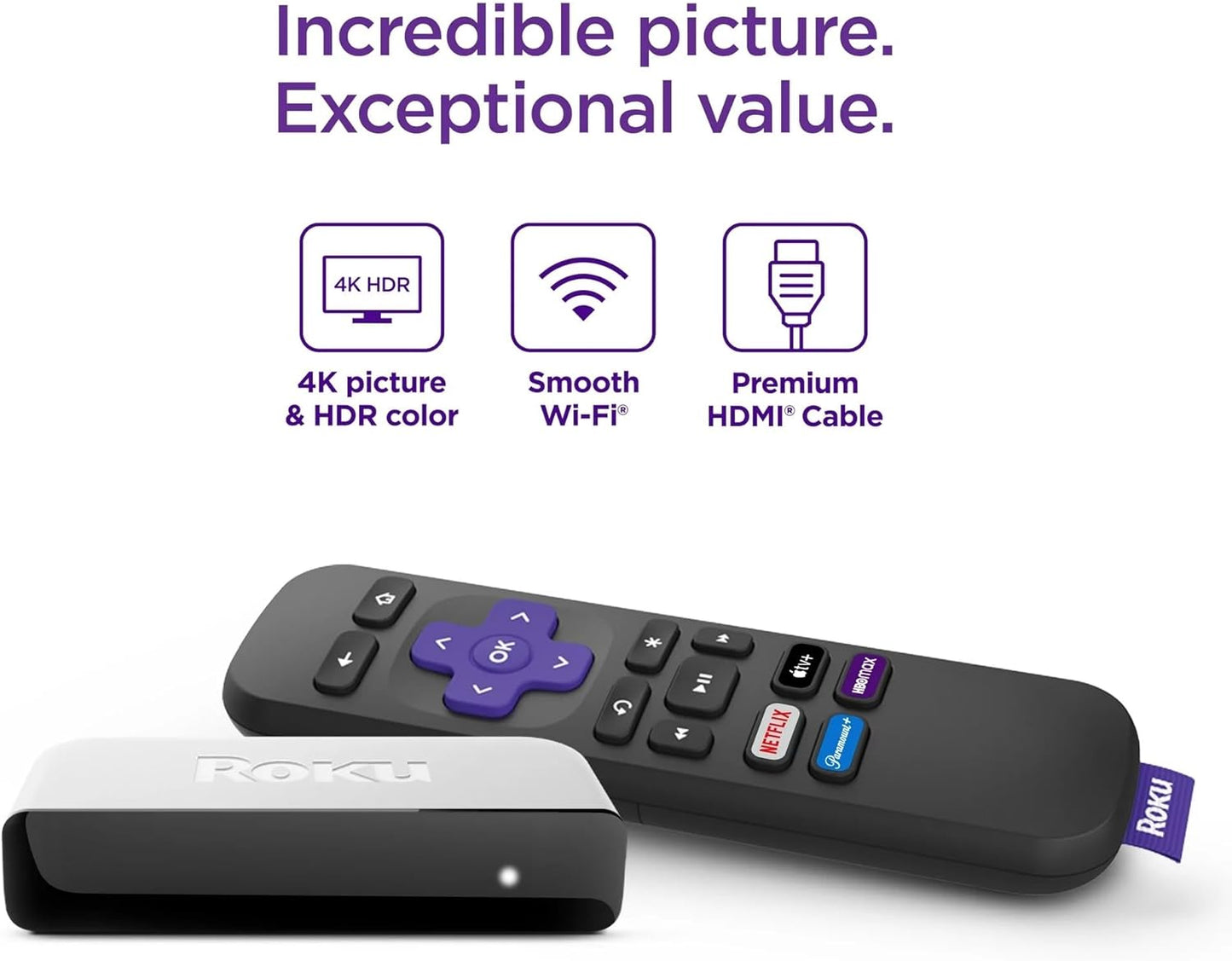 Roku 3920RW-SW Premiere 4K HDR Streaming Media Player + HDMI