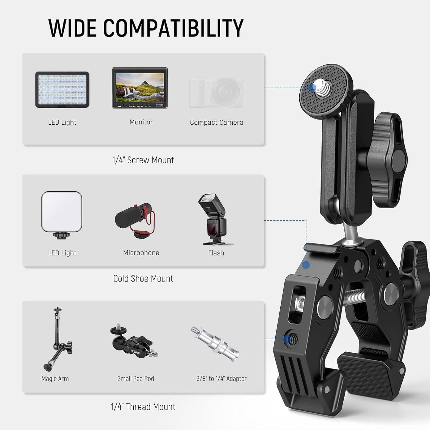 Neewer ST83 Super Clamp with Dual Ballhead Magic Arm