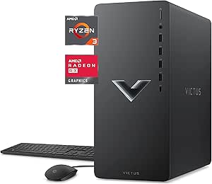 HP TG02-0110 Victus 15L Gaming Desktop Bundle: Ryzen 3, 8GB, 256GB SSD