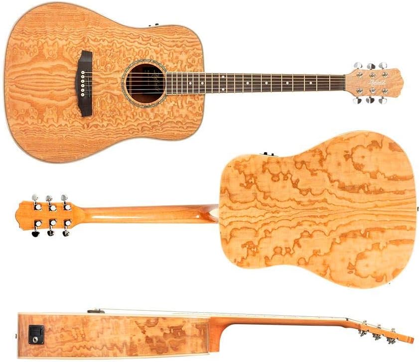 Monoprice Quilted Ash Acoustic Guitar - Natural w/ Gig Bag & Pickup