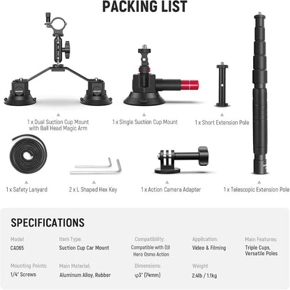 Neewer CA065 Triple Suction Cup Car Mount Kit