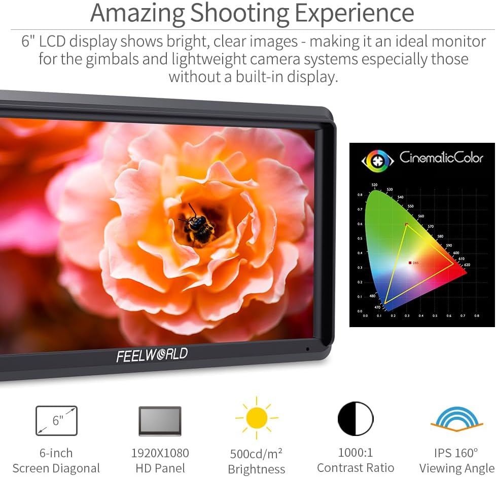 FEELWORLD FW572-US 6 inch Camera Field Monitor - 4K HDMI