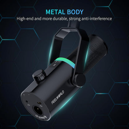 FEELWORLD PM1 XLR USB Dynamic Podcast Microphone with Boom Arm