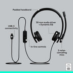 Logitech 981-001429 H570e USB-C Noise-Canceling Headset Teams Certified