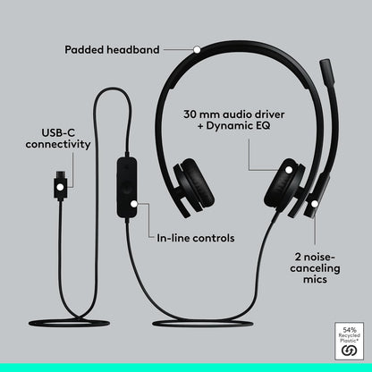 Logitech 981-001429 H570e USB-C Noise-Canceling Headset Teams Certified